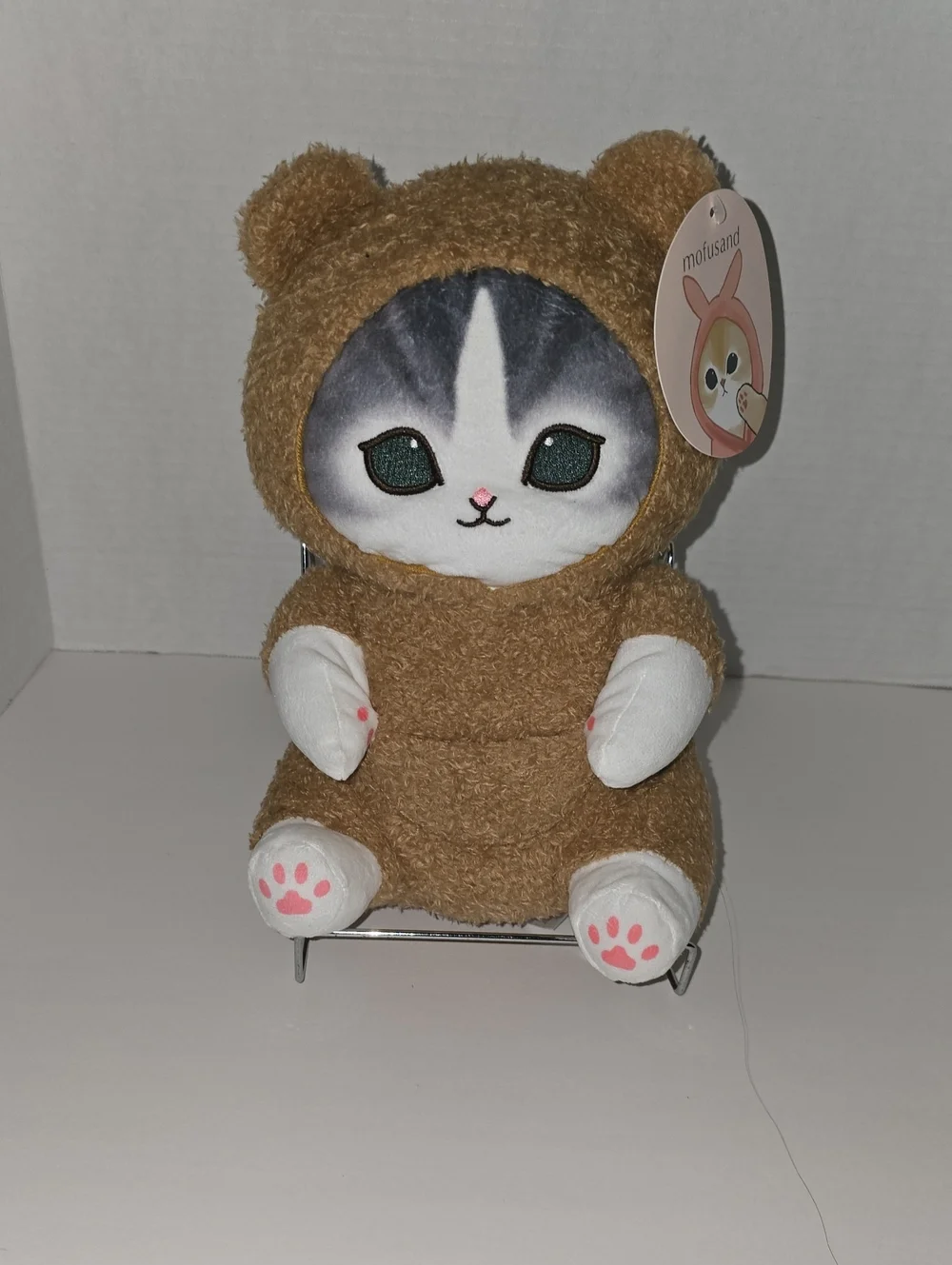 Brown Teddy Cat Plush with White Face and Pink Paws